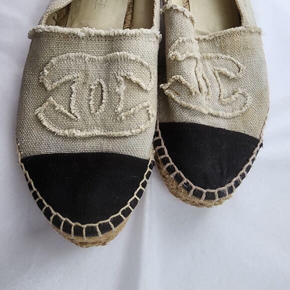 Chanel espadrille cream and black canvas, old money designer luxury size 40 - Picture 3 of 12